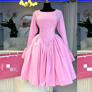 Abiti Eleganti da Donna con Collo Tondo, Maniche Lunghe, Cinturino Posteriore e Vita Alta a Linea A - Product Image 1