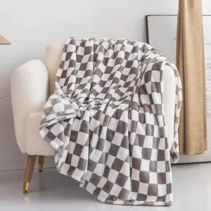 Custom Personalized Print Soft Warm Designer Board King Size Winter Blanket Throw Knitted Fuzzy Blanket Checkered For Bedding