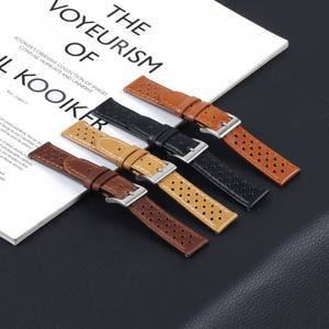 Bracelet de montre UPRO en cuir véritable, style rallye, 18 mm, 20 mm, 22 mm, perforé, vintage, en cuir Crazy Horse, noir - Product Image 2