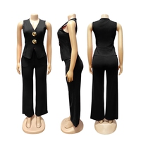 Ensemble deux pièces élégant pour femme : Gilet uni à épingle dorée et pantalon taille haute à jambes larges – Tenue de bureau professionnelle pour femme