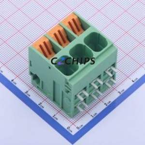 KF207R-10.16-3P Spring Terminal Block Bent Lead Through Hole,P=10.16mm Connector 1x3P 10.16mm Green 3P - Product Image 1