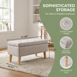 Panca contenitore imbottita da 32 pollici con poggiapiedi e vassoio integrato, design quadrato per camera da letto o soggiorno - Product Image 6