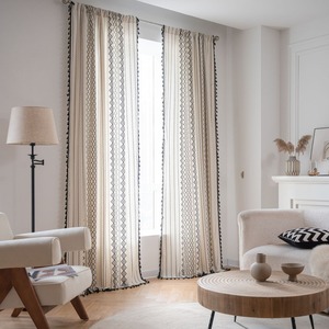 Stile bohémien nero bianco geometrico stampato bovindo <span class=keywords><strong>tende</strong></span> di nuovo Design di cotone Grommet di <span class=keywords><strong>lino</strong></span> <span class=keywords><strong>con</strong></span> nappe legate indietro intrecciate - Product Image 3