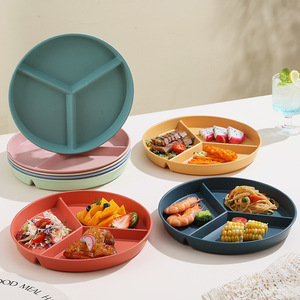 Plato redondo de tres compartimentos para control de porciones, ideal para bajar de peso, ensaladas de frutas, carne, pasta, bocadillos, platos divisorios. - Product Image 1