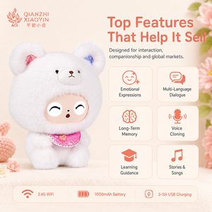 Grande Peluche Ours IA 36cm avec Visage ABS, 7 Expressions Émotionnelles, Clonage Vocal, Mémoire Longue Durée, Plus <span class=keywords><strong>de</strong></span> 50 Langues, WiFi 2.4G et Récitation d'Histoires - Product Image 2