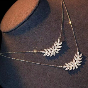 Elegante collana con ciondolo a forma di piuma per donna, catena con zirconi marquise, gioielli alla moda - Product Image 3