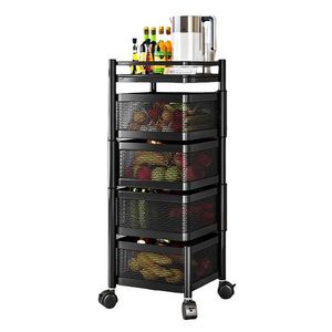 Estante giratorio de cocina de varias capas, 5 niveles, de acero al carbono con ruedas para frutas, verduras y utensilios de cocina - Product Image 5