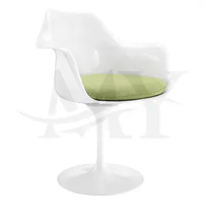 Design Glasvezel Seat Dining Tulpenarmstoel Comfortabele Metalen Tulpenstof Kussen Royal Style Restaurant Stoel