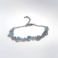 Bracelet Cœur en Zircon Diamant Bleu Clair, Bijoux Fantaisie, Breloques pour Femmes, Cadeau