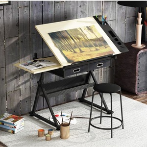 <span class=keywords><strong>Table</strong></span> à <span class=keywords><strong>dessin</strong></span> pliable réglable avec plateau en verre et métal, design moderne, pour école, atelier, chambre, appartement, <span class=keywords><strong>table</strong></span> d'art - Product Image 3