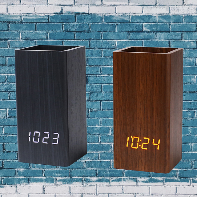 Wooden Digital Temperature Pen, Holder Alarm Clock for Gift & Promotion with Cheapest Price Led Desk Clock