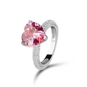 Cincin perak murni 925 bentuk hati kualitas tinggi perhiasan untuk wanita cincin pernikahan kristal untuk Set pasangan dan maskot pertunangan