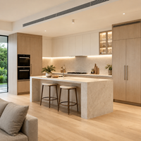 Armoires de cuisine bicolores bois et blanc pour les projets d'aménagement d'appartements et les équipements de logements locatifs