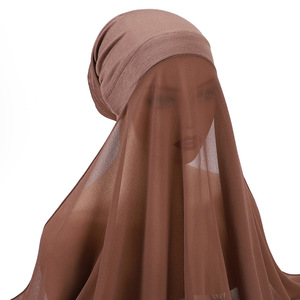 Wholesale Hooded Scarf Set Long Scarf Modal Cotton <strong>Caps</strong> with <strong>Plain</strong> Chiffon Hijabs Stitched Instant Hijabs for Muslim Women - Product Image 6