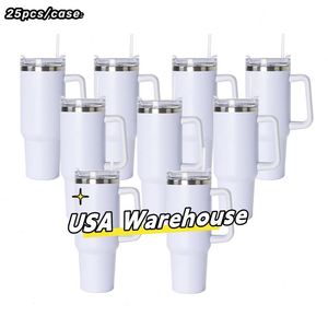 Lot de 25 gobelets de voyage isothermes en acier inoxydable à double paroi de 40 oz avec poignée pour sublimation et personnalisation - Product Image 1