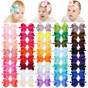 Baby Meisjes Grosgrain Lint Haar Bows Hoofdbanden 4.5 "Elastische Haarband Haaraccessoires Voor Zuigelingen Pasgeboren