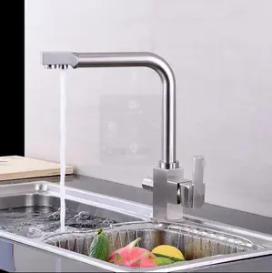 KAWAL güverte monte mutfak musluk 3-function çift kolu sıcak soğuk su mutfak musluk mutfak paslanmaz çelik Modern