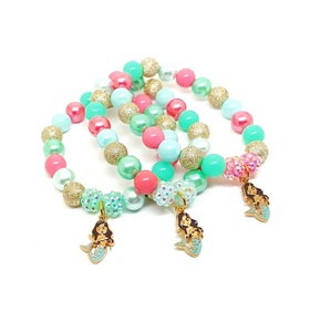 New Design Kid Children Colorful Acrylic <b>Beaded</b> Jewelry <b>Set</b> Cute Enamel Carton Mermaid Charm Bracelet - Product Image 5