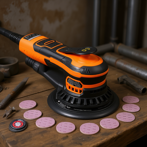 Lijadora orbital aleatoria neumática de palma 6 en 1, 10000 RPM, 6 velocidades, incluye lija de gancho y bucle, lista para aspiración - Product Image 2