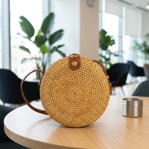 Sac à bandoulière en rotin fait main du Vietnam, sac à main vintage en paille tressée pour l'été et la plage, sacs paniers marron à porter en bandoulière pour femmes - Product Image 4
