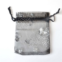 Sacs en organza papillon pour emballage de bijoux de Noël avec cordon de serrage, pochettes pour emballage de bijoux, 11x16cm