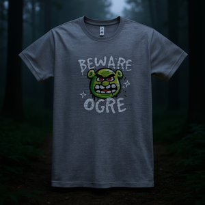 T-shirt Beware Ogre grigia con scollo rotondo e maniche corte, maglietta promozionale con grafica - Product Image 4