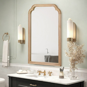 Espejo decorativo con marco de madera maciza de 24 x 36 pulgadas, color madera natural, con esquinas redondeadas, para dormitorio, baño, sala de estar, entrada. - Product Image 3