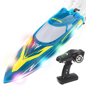 Bateau de course RC V006 2,4 GHz avec 7 lumières LED colorées, contrôle 4 canaux, portée de 150 m, piles incluses pour les jeux aquatiques en extérieur - Product Image 2