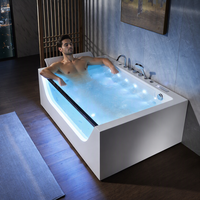 Baignoire hydromassante en acrylique pour adultes, avec paroi vitrée avant et éclairage LED, pour salle de bain saoudienne, avec douche d'angle à 3 côtés et fonction Jacuzzi Spa