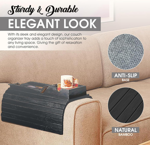 Plateau de canapé pliable antidérapant <span class=keywords><strong>en</strong></span> bambou avec support de tasse et design détachable pour accoudoir de canapé, plateau de rangement pour canapé, table de canapé - Product Image 5