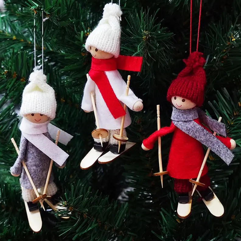 New Christmas Decorations Non-woven Ski Hanging Creative Wooden Snowman Small Pendant Christmas Tree Hanging Decoration
