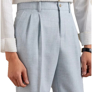 <span class=keywords><strong>Pantaloni</strong></span> Casual da Uomo a Gamba Dritta, Nuova Collezione Primavera, Stile Britannico, a Vita Media, con Doppia Pieghe, in Finto <span class=keywords><strong>Lino</strong></span> a Spina <span class=keywords><strong>di</strong></span> Pesce - Product Image 1