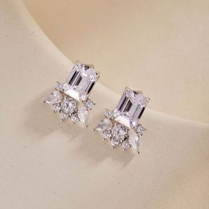 Dylam Luxurious Design Women <b>Fine</b> Jewelry Hypoallergenic S925 Silver Rhodium Plated Blue Clear 5A Zirconia <b>Stud</b> <b>Earrings</b> - Product Image 4