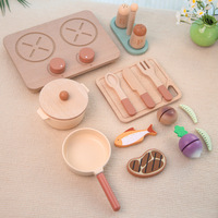Jouet éducatif pour enfants Maison de jeu en bois avec petite cuisinière et ensemble de casseroles de cuisine Ensemble de cuisine de jeu de cuisine