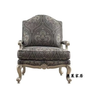 Fauteuil simple de style américain, luxe léger, dossier haut, bois massif, rétro français, tissu décontracté, canapé pour salon, chambre à coucher, hôtels - Product Image 5