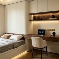 Ensemble de meubles de chambre à coucher en bois moderne sur mesure, armoires, bureau intégré, rangement extensible, tête de lit éclairée pour hôtel, villa