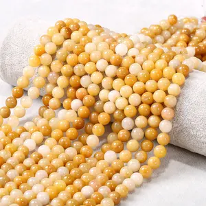Various Sizes Gemstone Loose Beads,Natural Round Crystal Energy Stone,Healing Power Yellow Jade for Jewelry Making
