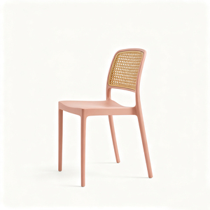 Modern Pink <b>Plastic</b> <b>Dining</b> <b>Chair</b> With Woven Backrest Stackable Design Contemporary Home Furniture - Product Image 2