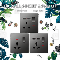 Prise murale électrique Baidiao à prix d'usine en gros, interrupteur mural gris ultra-mince standard britannique avec ports USB et Type-C