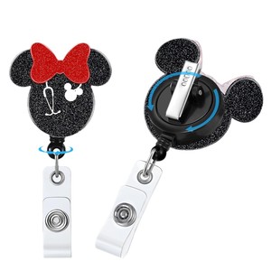 In stock acrylic rat head black easy-pull <b>buckle</b> with bow glitter rotating ID card <b>buckle</b>, a Nurses' Day gift. - Product Image 5