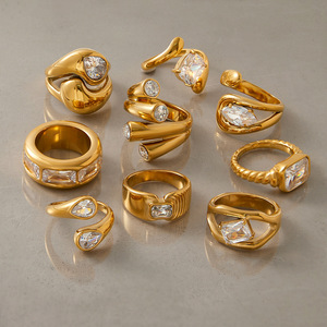 Yueli Geometric Zircon <b>Ring</b> <b>Set</b> <b>Gold</b> Tone Unisex Party Jewelry - Product Image 4