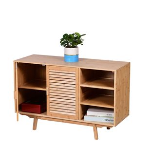 Mueble de TV minimalista de bambú color natural con puertas dobles tipo persiana para sala de estar y estudio - Product Image 5