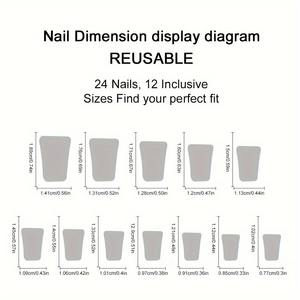 24 pièces/ensemble Faux ongles à presser forme bec de canard, noir, bord français diagonale, avec motif floral, vente en gros A3-04-12 - Product Image 4