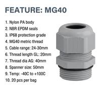 Presse-étoupe en nylon étanche IP68 OUORO MG40 PA 24-30mm Noir Gris