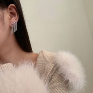 Dylam Unique Design Fashion Jewelry S925 Silver Gold Plated 5A Cubic Zirconia Bar Shape Tassel Drop <b>Hook</b> <b>Earrings</b> for Women - Product Image 4