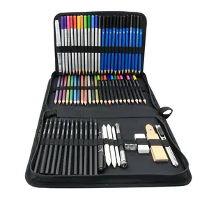 Bview sanat 71 adet profesyonel çizim kalem kömür silgi grafit eskiz ve renkli kurşun kalem seti sanat boyama kiti