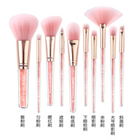 Vente en gros, ensemble de pinceaux de maquillage à paillettes en diamant, marque privée, paillettes végétaliennes, marque privée, rose, pinceaux cosmétiques de luxe, 7 pièces