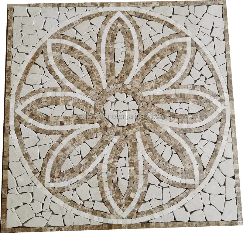 Emperador crema compasso 12x12 telha mármore, medallion micro mosaico
