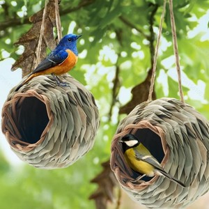 Nid d'oiseau tissé à la main en paille, ornement suspendu pour jardin, petite taille, pour oiseaux, utilisation décorative en extérieur - Product Image 1