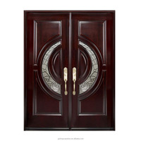 Porte d'entrée extérieure en bois massif de style scandinave pré-suspendue, double finition, acajou, 72 po x 96 po, imperméable